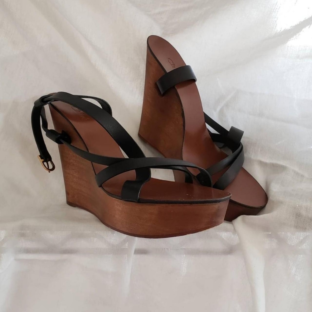 Chloe Wood Wedge Sandals